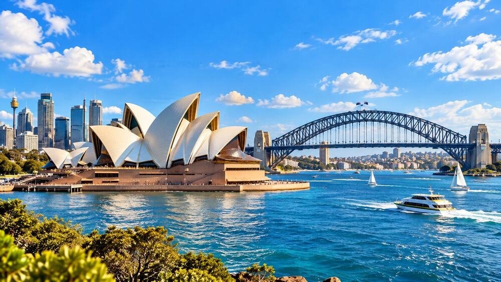 The Sydney Opera House and Harbour Bridge from the water