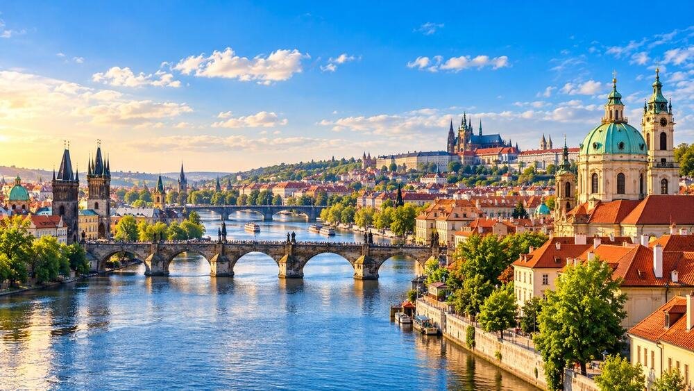 Prague Castle and the Charles Bridge over the Vltava