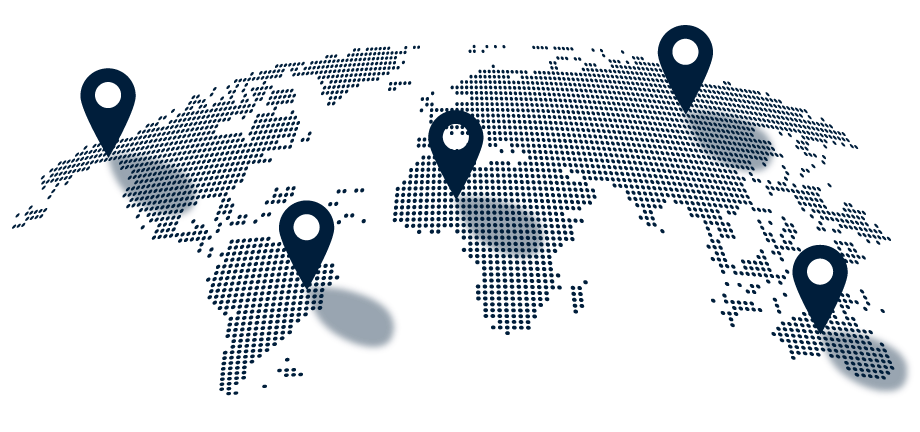 A world map showing ATWorld Corp's client destinations across North America, Europe and Australasia